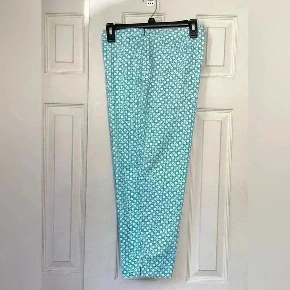 Talbots Perfect Crop Turquoise Geometric print 98% Cotton Pants Size 16 - Picture 7 of 12